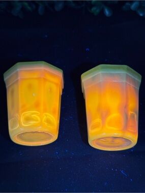 Vintage Akro Agate yellow slag glass mini tumbler/shot glass/tea set SET OF 2